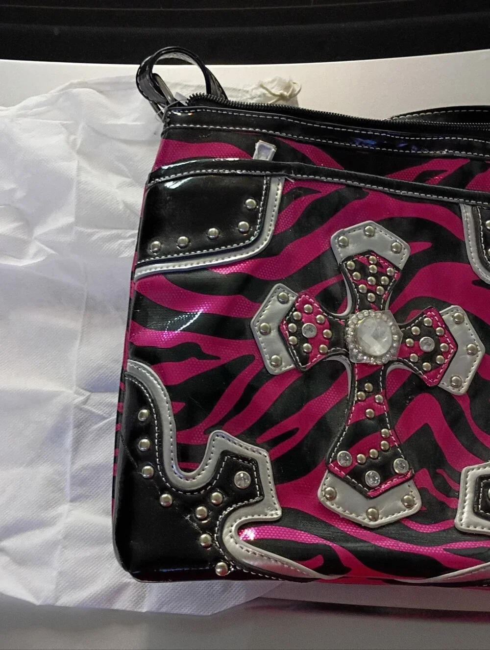 Black & Hot Pink Zebra Cross Accent Shoulder Bag - Fashion Statement
